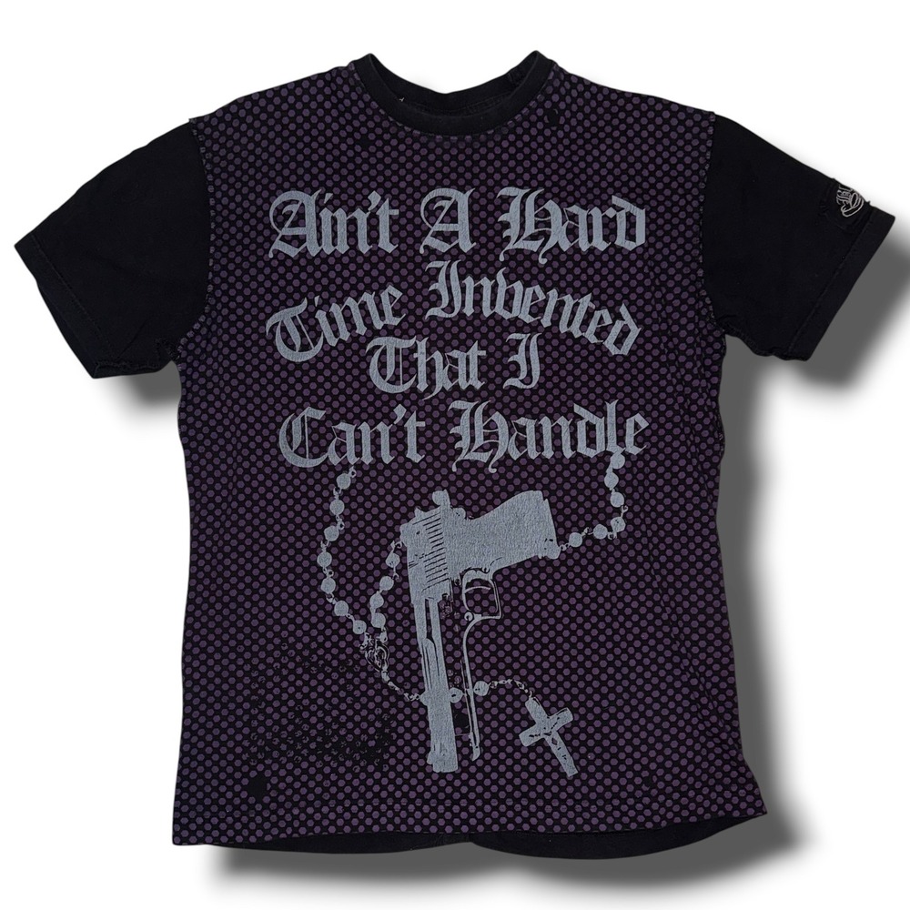 Blac Label Premium Mens XL Black Purple Y2K Graphic Tee Hell Bound Distressed